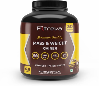 Fitreva Mass & Weight Gainer with 58.5g Protein, 27 Vitamin & Minerals for Strong Muscle Weight Gainers/Mass Gainers(3 kg, Chocolate)