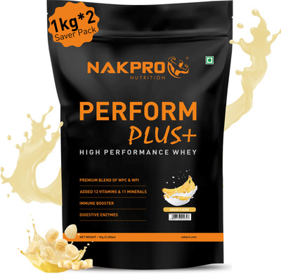 Nakpro PERFORM PLUS+ | 24g Protein | Concentrate & Isolate with Digestive Enzymes Whey Protein(2 kg, Banana)