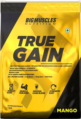 BIGMUSCLES NUTRITION True Gain Lean Whey Protein Muscle Mass Gainer, 3g Creatine, 1000 Kcal Per Serv. Weight Gainers/Mass Gainers