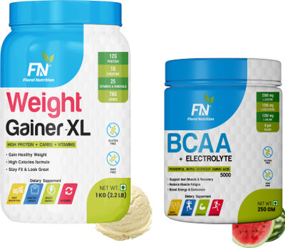 Floral Nutrition Weight Gainer + BCAA for Muscle Gain & Recovery Weight Gainers/Mass Gainers(1.25 kg, Vanilla Icecream & Watermelon) Floral Nutrition Weight Gainer + BCAA for Muscle Gain & Recovery Weight Gainers/Mass Gainers(1.25 kg, Vanilla Icecream & Watermelon)