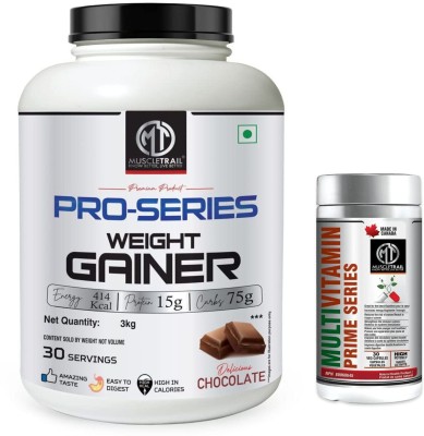 Muscle Trail Pro Series Weight Gainer with Multivitamin Capsules (30 N) (Combo Pack) Weight Gainers/Mass Gainers(3 kg, 30 Capsules, Chocolate, Unflavoured)