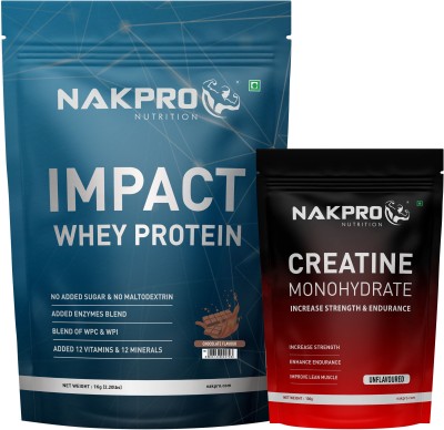 Nakpro Impact Whey Protein 1kg Isolate & Concentrate & 100g Creatine Monohydrate Powder Whey Protein(1.1 kg, Chocolate + Unflavoured)