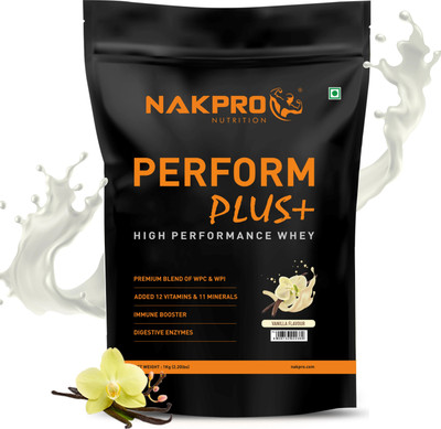 Nakpro PERFORM PLUS+ | 24g Protein | Concentrate & Isolate with Digestive Enzymes Whey Protein(1 kg, Vanilla)