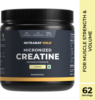 Nutrabay Gold Micronized Creatine Monohydrate, Pre/Post Workout, Flavoured Amino Acid Creatine(250 g, Lemon)