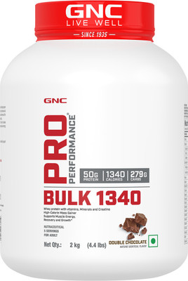 GNC Pro Performance Bulk 1340 | Promotes Targeted Gains |(Double Chocolate, 2kg) Weight Gainers/Mass Gainers(2 kg, Chocolate)