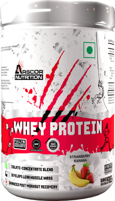 Arscor Whey Protein | Whey Isolate & Concentrate | Lean Muscle Growth Whey Protein(1 kg, Strawberry Banana)