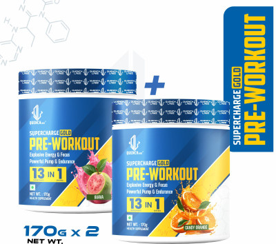 QUENCHLABZ Supercharge Gold Pre-Workout | Energy, Focus, Pump, Strength & Endurance Pre Workout(170 g, 170 g, Guava, Orange)