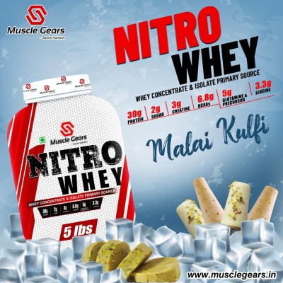 Muscle Gears Nitro Whey (ISO Certified, Post Workout with High Protein Malai kulfi). Protein Shake(2000 g, Chocolate, Vanilla, Coffee, Mango, Strawberry)