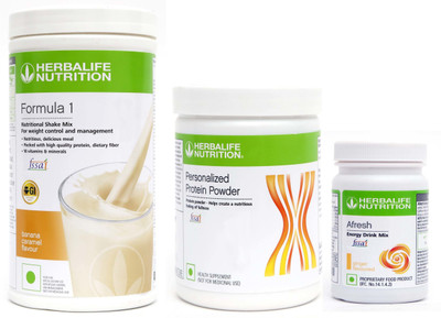 HERBALIFE F1 BANANA+ PP 200 G+AFRESH GINGER FOR Weight Loss Plant-Based Protein(750 g, BANANA)