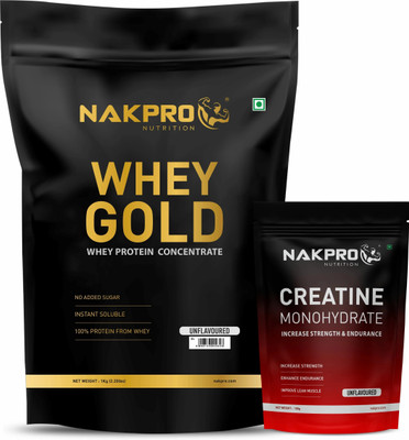 Nakpro Gold Whey Protein Concentrate with Creatine Monohydrate | 100g Creatine + Whey Protein(1.1 kg, Unflavored + Unflavoured)