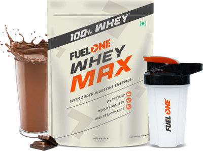 FUELONE Whey Max, Whey Protein Concentrate & Whey Protein Isolate, 27g Protein & Shaker Whey Protein(1 kg, Chocolate)