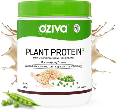 OZiva Organic Plant Protein,(Pea protein & Brown Rice) for Everyday Fitness,Unflavored Plant-Based Protein(500 g, Unflavoured)