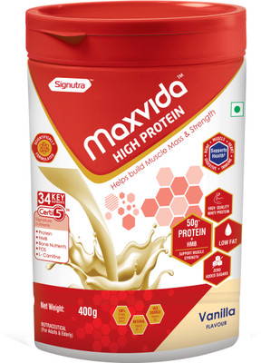 MAX VIDA High Protein to Helps build Muscle Mass and Strength Protein Shake(400 g, Vanilla)