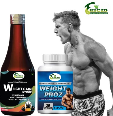 Fasczo Proz Weight Gain Capsule [30] & Weight Gain Syrup Combo Pack For Xtra Protein Weight Gainers/Mass Gainers(30 Capsules, No Flavour)