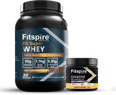 Fitspire Fit Super Whey Protein & Creatine Monohydrate ( Gourmet Coffee + Creatine Lemon) Whey Protein(1100 g, Gourmet Coffee, Lemon)