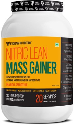 EVORAW NUTRITION Nitric Lean Mass (Mango, 3 Kg) 30g Protein, 100g Carbs, 3g Creatine. Weight Gainers/Mass Gainers(3 kg, Mango Smoothie)