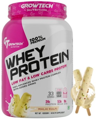 Growtech Whey Protein 1Kg Malai kulfi 24G Protein 5.5G BCAA 10G EAA ZERO SUGAR Whey Protein(1 kg, Malai Kulfi)