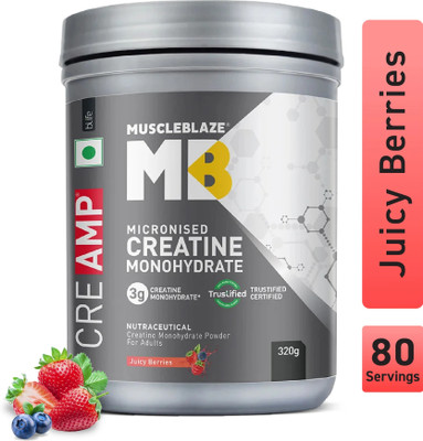 MUSCLEBLAZE Micronised Creatine Monohydrate CreAMP Powder, Trustified Certified Creatine(320 g, Juicy Berries)