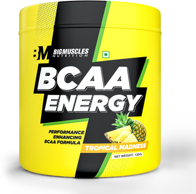 BIGMUSCLES NUTRITION BCAA Energy | Advanced Intra Workout with Rehydration Electrolytes, Taurine | BCAA(120 g, Tropical Madness)
