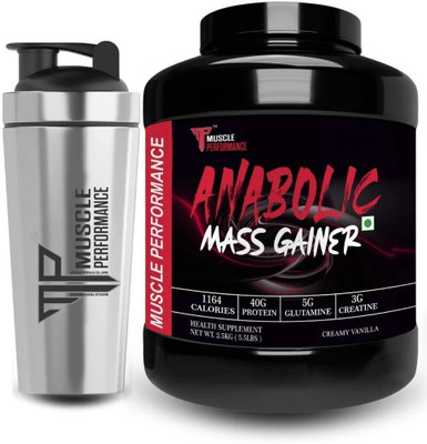 Muscle Performance Anabolic Mass Gainer With Steel Shaker 40g Protein, Added Vitamins Weight Gainers/Mass Gainers(2.5 kg, Creamy Vanilla)