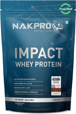 Nakpro Impact Whey Protein Isolate & Concentrate, 24g Protein, Trustified Certified Whey Protein(2 kg, Coffee)