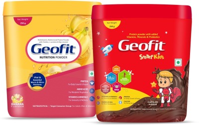 GEOFIT Protein Powder Banana Flavor & Kids Chocolate 250g Each Combo Pack Protein Blends(500 g, Banana, Chocolate)