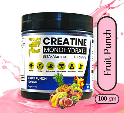 FITCLAN Micronized Creatine Monohydrate 3000mg, Beta Alanine 1000mg, Ltaurine 2000mg Creatine(100 g, FRUTE PUNCH)