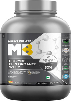 MUSCLEBLAZE Biozyme Performance Whey Protein Powder, 25g Protein Per Scoop Whey Protein(2 kg, Magical Mango)