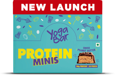 Yogabar Protein Minis 4g Protein|24 Bars|Choco Peanut Butter|Dark Chocolate|Gluten free Protein Bars(24 No, Choco Peanut Butter)