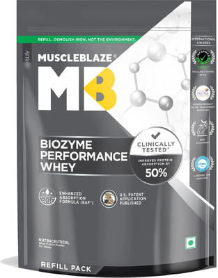 MUSCLEBLAZE Biozyme Performance Whey Protein Powder, 25g Protein Per Scoop Whey Protein(1 kg, Unflavoured)