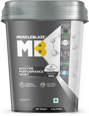 MUSCLEBLAZE Biozyme Performance Whey Protein Powder (4x1kg Pouch), 25g Protein Per Scoop Whey Protein(4 kg, Triple Chocolate)