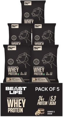 BeastLife Whey Protein Sachets- 5 Sachets | 24g Protein | Ultrasorb Tech | Easy to Carry Whey Protein(165 g, Cookies & Cream)