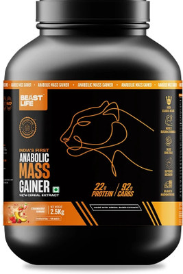 BeastLife High Protein Gainer - No Maltodextrin Weight Gainers/Mass Gainers(2.5 kg, Strawberry Banana)