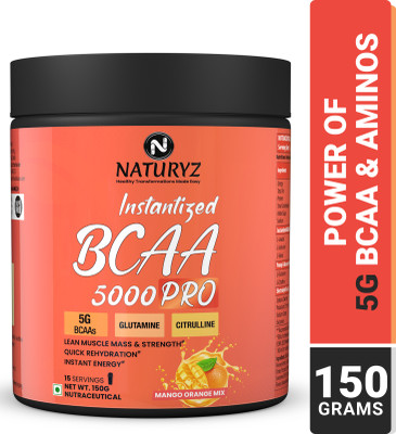 NATURYZ Instantized BCAA 5000 PRO Intra Workout | Glutamine | Citrulline For Lean Muscle BCAA(150 g, Mango Orange Mix)