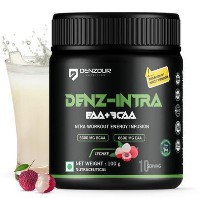 DENZOUR NUTRITION Denz- Intra Workout Powder Energy Infusion Formula with 3300mg BCAA, 6600mg EAA BCAA(100 g, Lychee)