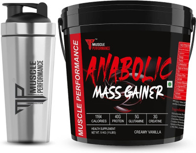 Muscle Performance Anabolic Mass Gainer With Steel Shaker 40g Protein, Added Vitamins Weight Gainers/Mass Gainers(5 kg, Creamy Vanilla)
