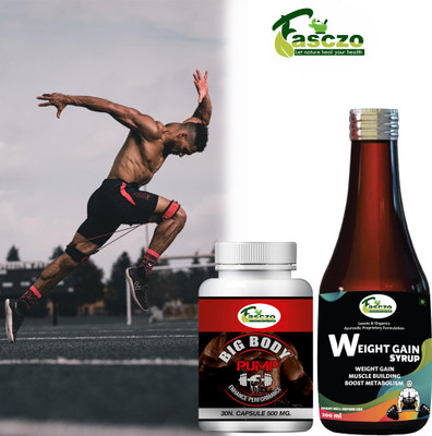 Fasczo Body Pump Weight Gain Capsule [30] & Weight Gain Syrup Combo/ Protein Supplement Whey Protein(30 Capsules, No Flavour)