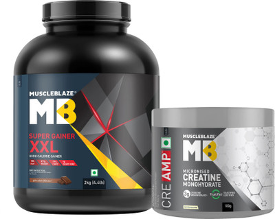 MUSCLEBLAZE Super XXL, For Muscle Gain, 2 kg with Creatine Monohydrate CreAMP Weight Gainers/Mass Gainers(2.1 kg, Chocolate)