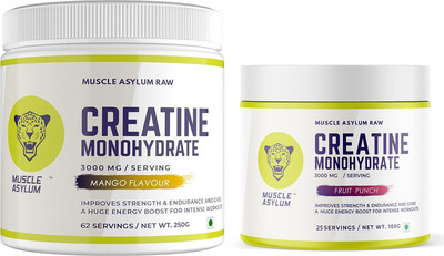 Muscle Asylum Micronized Creatine Monohydrate Powder -250gm Mango & Fruit Punch 100g Pack Of 2 Creatine(350 g, Mango, Fruit Punch)