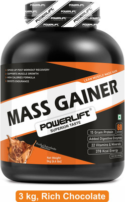 POWERLIFT For Lean Muscle Gain Protein Powder, with Multivitamin Weight Gainers/Mass Gainers(3 kg, Rich Chocolate)