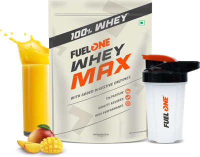 FUELONE Whey Max, Whey Protein Concentrate & Whey Protein Isolate, 27g Protein & Shaker Whey Protein(1 kg, Mango)