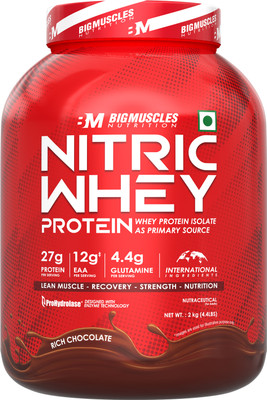BIGMUSCLES NUTRITION Nitric Whey Protein | 27g Whey Protein Isolate with ProHydrolase Enzyme Tech. | Whey Protein(2 kg, Rich Chocolate)