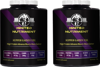 IGNITED NUTRIMENT Supper Mass Gainer XXL, For Muscle Mass Gain With High Calories 1386 2 Pack Weight Gainers/Mass Gainers(6 kg, Strawberry & Vanilla)