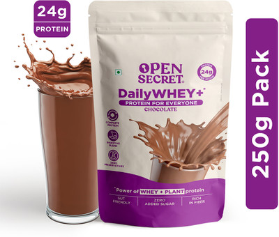 OPEN SECRET 0.25 kg India's 1st Whey+ Protein Powder - Complete Protein with Whey and Plant Protein Blends(250 g, Chocolate)