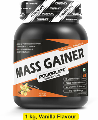 POWERLIFT Mass Gainer For Lean Muscle Gain, High Protein with Vitamins and Minerals Weight Gainers/Mass Gainers(1 kg, Vanilla)