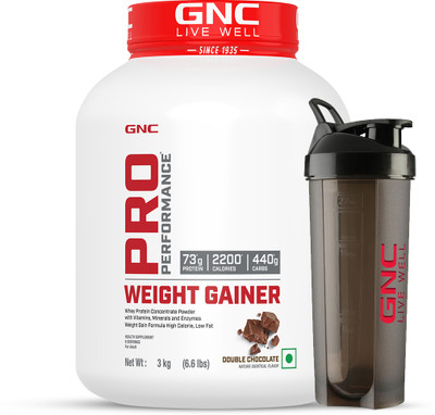 GNC Pro Performance Weight Gainer & Black shaker Weight Gainers/Mass Gainers(3 kg, Double Chocolate)
