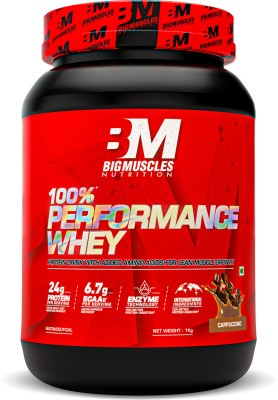 BIGMUSCLES NUTRITION Performance Whey Protein | 24g Isolate Whey Protein Blend | Enzyme Technology Whey Protein(1 kg, Cappuccino)