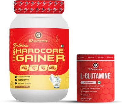 B2 Nutrition Delicious Hardcore Lean Gainer-1Kg & Glutamine Combo Pack Weight Gainers/Mass Gainers(1250 g, Badam Elaichi)