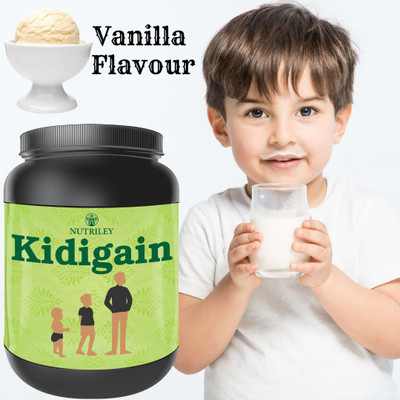 NUTRILEY Kidigain Nutritional Supplement for Kids Weight Gain & Height Increase Protein Weight Gainers/Mass Gainers(500 g, Vanilla Flavour)