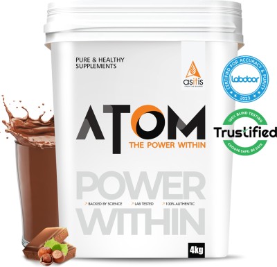 AS-IT-IS Nutrition ATOM with Digestive Enzymes | USA Labdoor Certified for Purity Whey Protein(4 kg, Choco Hazel Fusion)